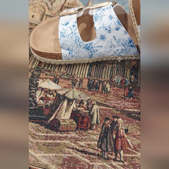 CL by Laundry Blue Floral Sandals with Gold Accents - Picture 3 of 7